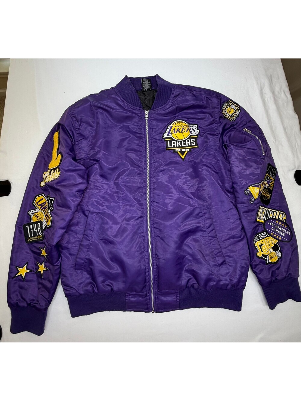 UNK Men's Bomber Jacket Full Zip Warm Up NBA L.A Lakers Size Large Purple